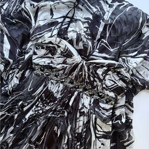 BCBGMAXAZRIA Rhinestone Embellished Silk Blend Full Length Gown Black White 4